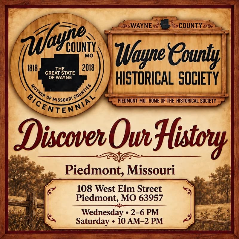 Wayne County Historical Society — Luna Museum, Piedmont, MO. Visit online.